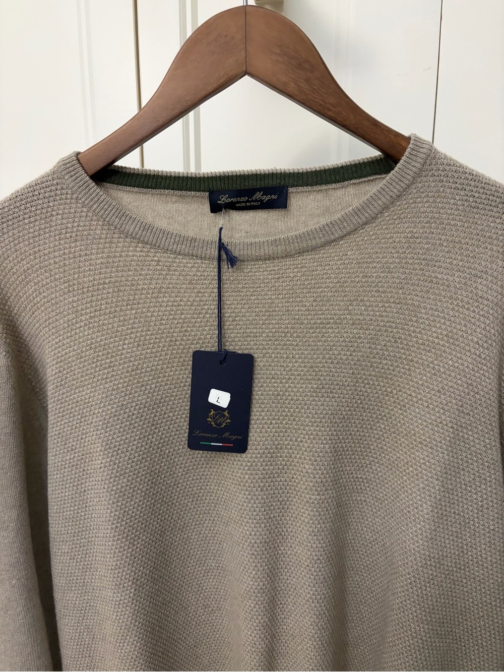 Lorenzo Magni Cashmere & Wool blend. Men's Taupe Crewneck Sweater